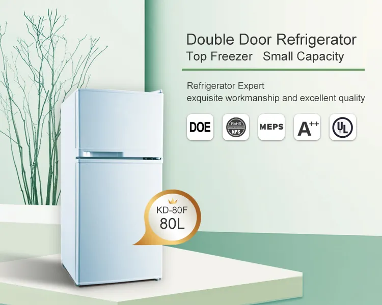 80L Top Freezer Double Door Fridge Mini Refrigerator