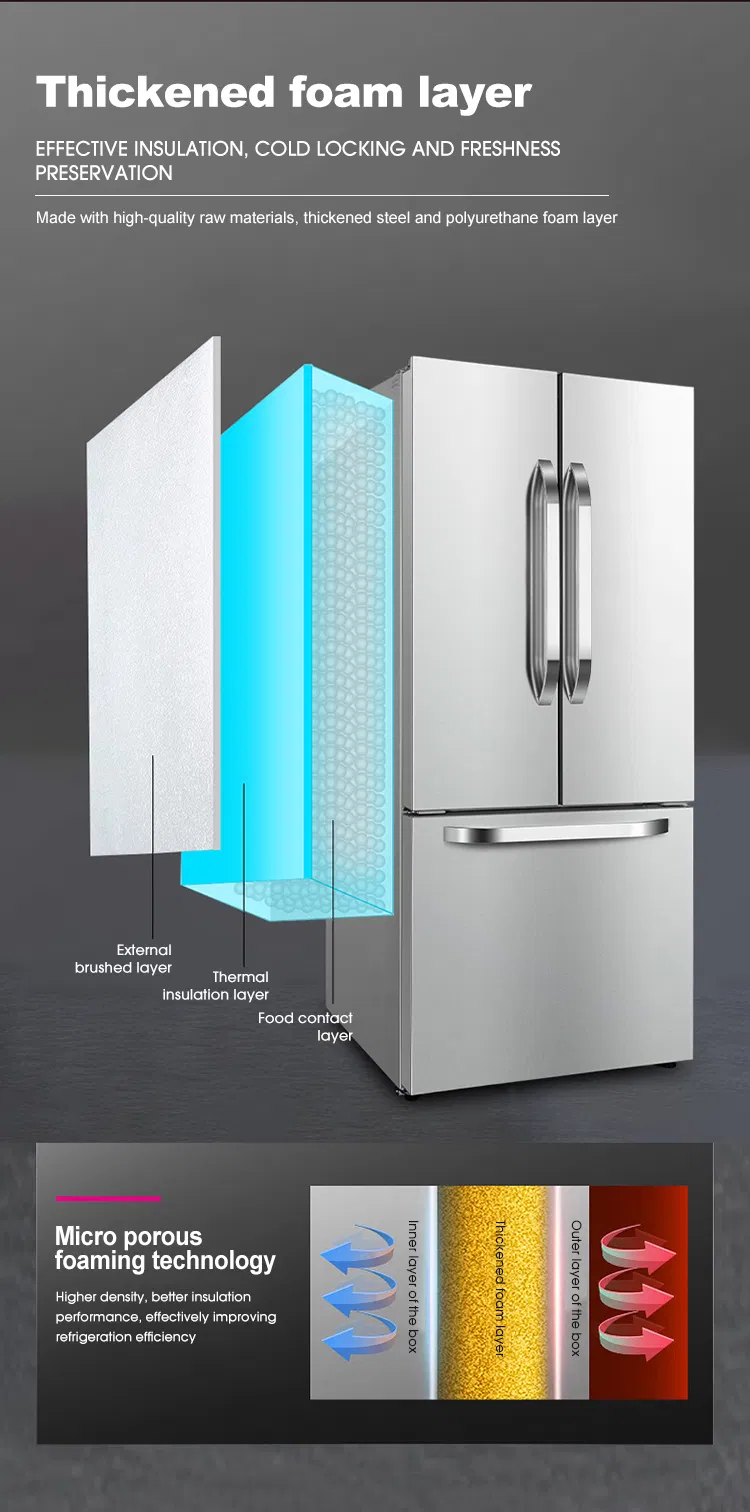 Yunlei-220V/110V 60Hz Voltage OEM Double Door Defrost Refrigerator Black Stainless Steel Factory Prices