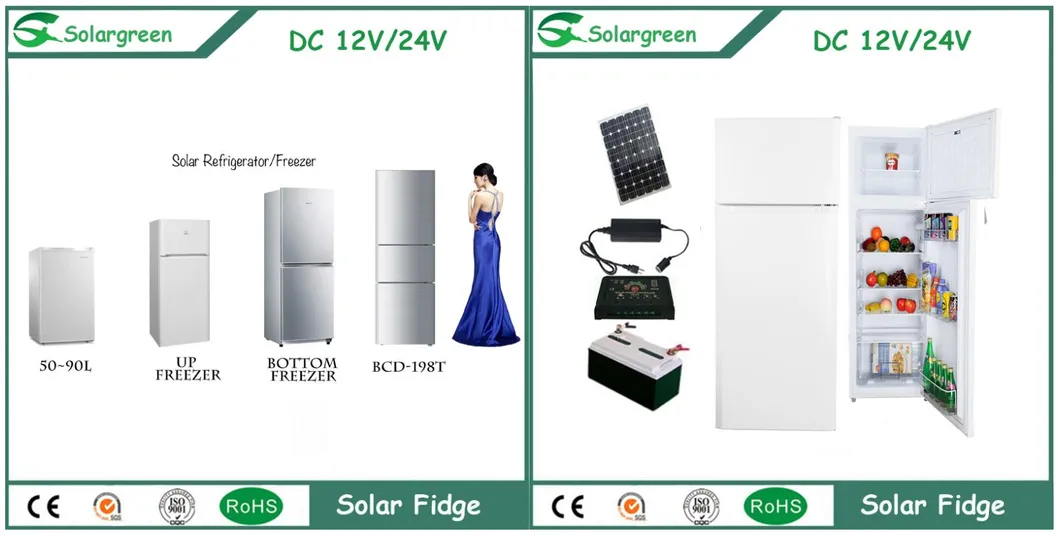 Cheap Price Solar Power Double Door DC 12V 24V Solar Fridges Freezers Refrigerators