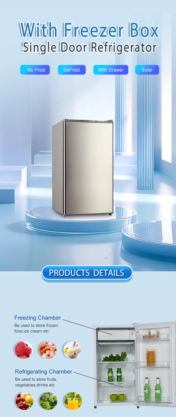 48L Low Noise Small Single Door Household Mini Fridge Bar