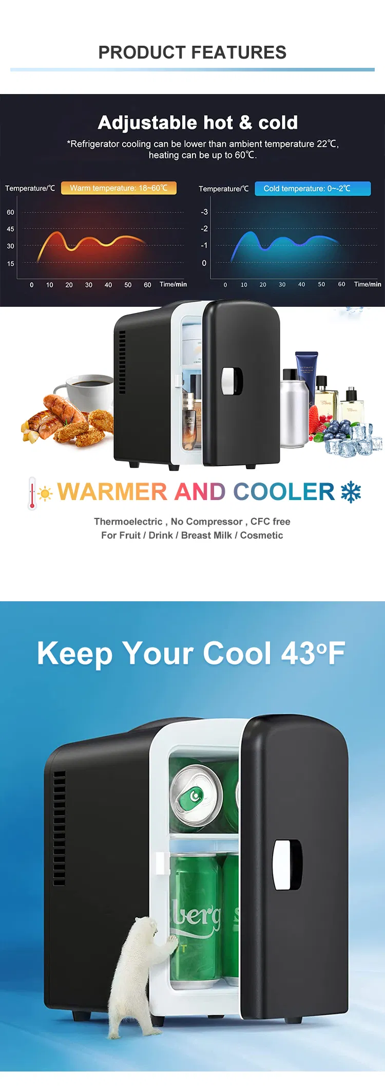 4L Mini Prtable Drinks Refrigerator Cooler Beauty Fridge