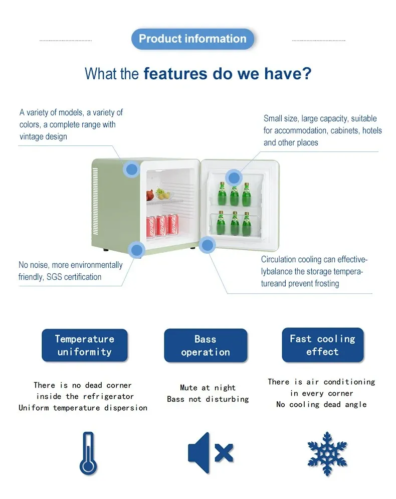 Quiet 85W Energy - Saving Retro Thermoelectric Mini Bar Fridge with Efficient Cooling Stylish Design for Household Kitchen, Bedroom