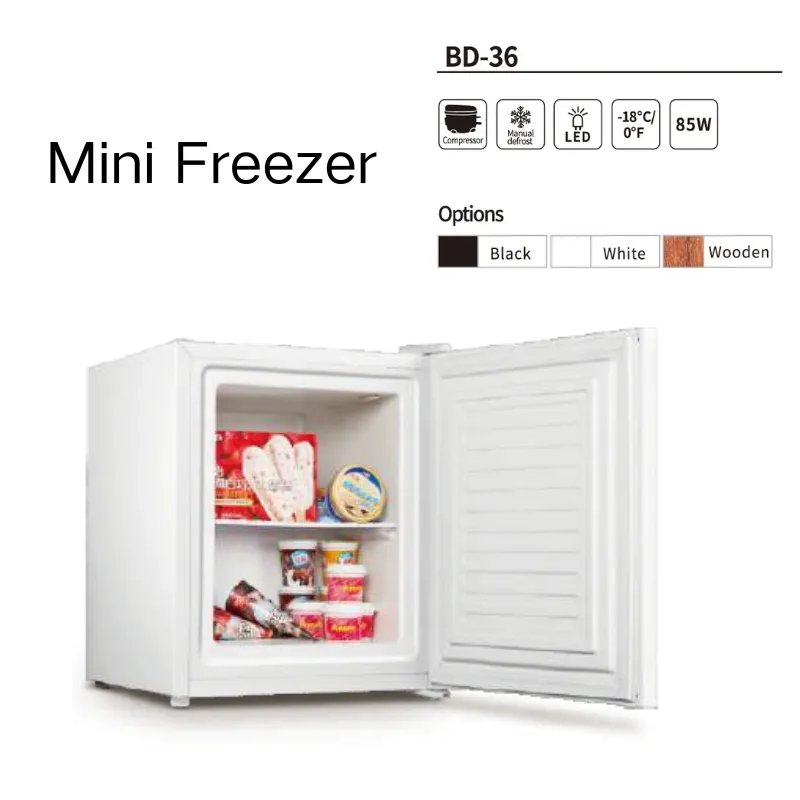 32L, -18℃ Freezing Bd-36 Compressor Mini Fridge - Durable, Energy-Saving for Kitchen/Garage/Camping, 85W Power, Black/White/Wooden Design