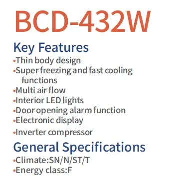 Bcd-432W Multi-Door Fridge Inverter Compressor Frost Free Cross Door Four Door Refrigerator Easy Cleaning