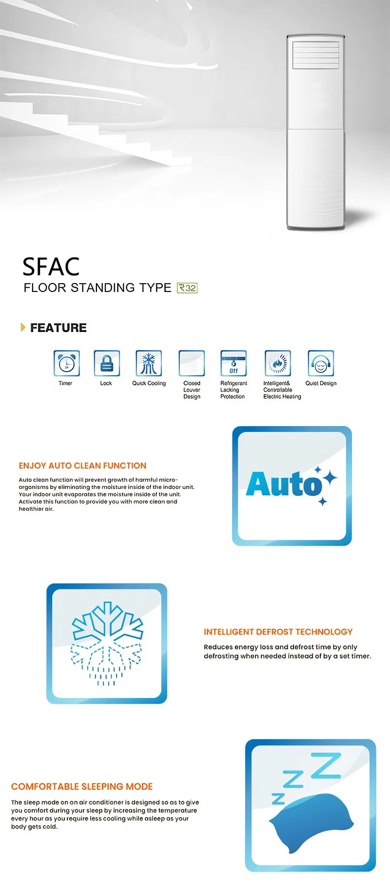 110-240V 50/60Hz 60000BTU Floor Standing Type Air Conditioners with AC Electric Cooling and Heating Heat Pump for Global Market Wholesale