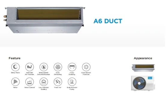 Midea Side Duct Discharge Multi Zone Cassette Ceiling AC DC 3ton 6HP Inverter Series R410A 50Hz Air Conditioner