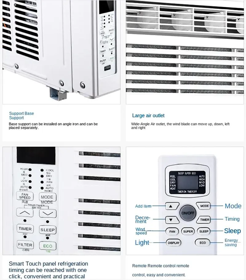 Cooling/Heating Air Conditioner Window Type Convenient Windows AC and Easy to Move with 24hour Timing