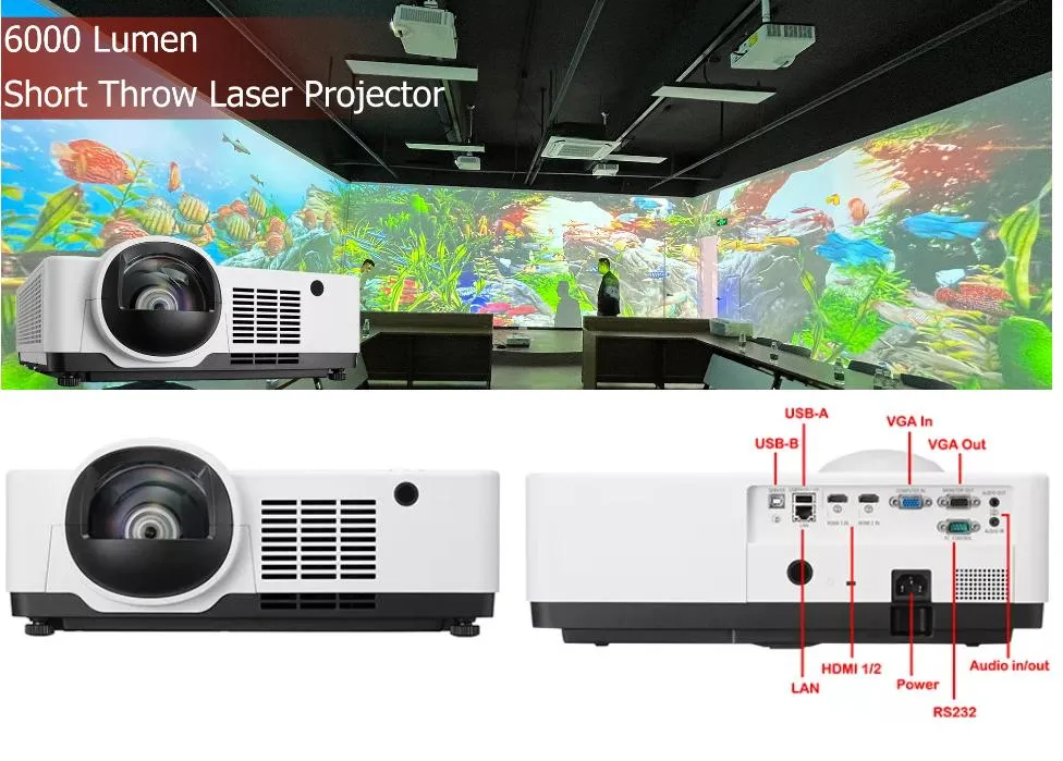 Mx-SL6000W 6000 Lumens Wxga Short Throw 3LCD Laser Projector for Immersive Wall Projection