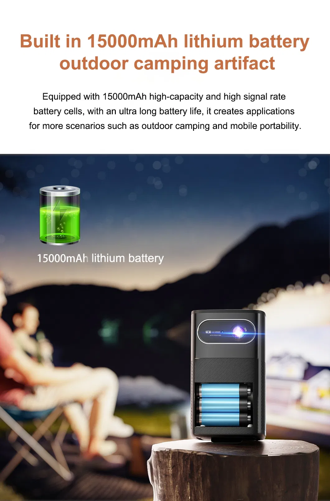 M1 DLP 1080P Outdoor 3D Portable Projector 300 ANSI Lumens for Camping