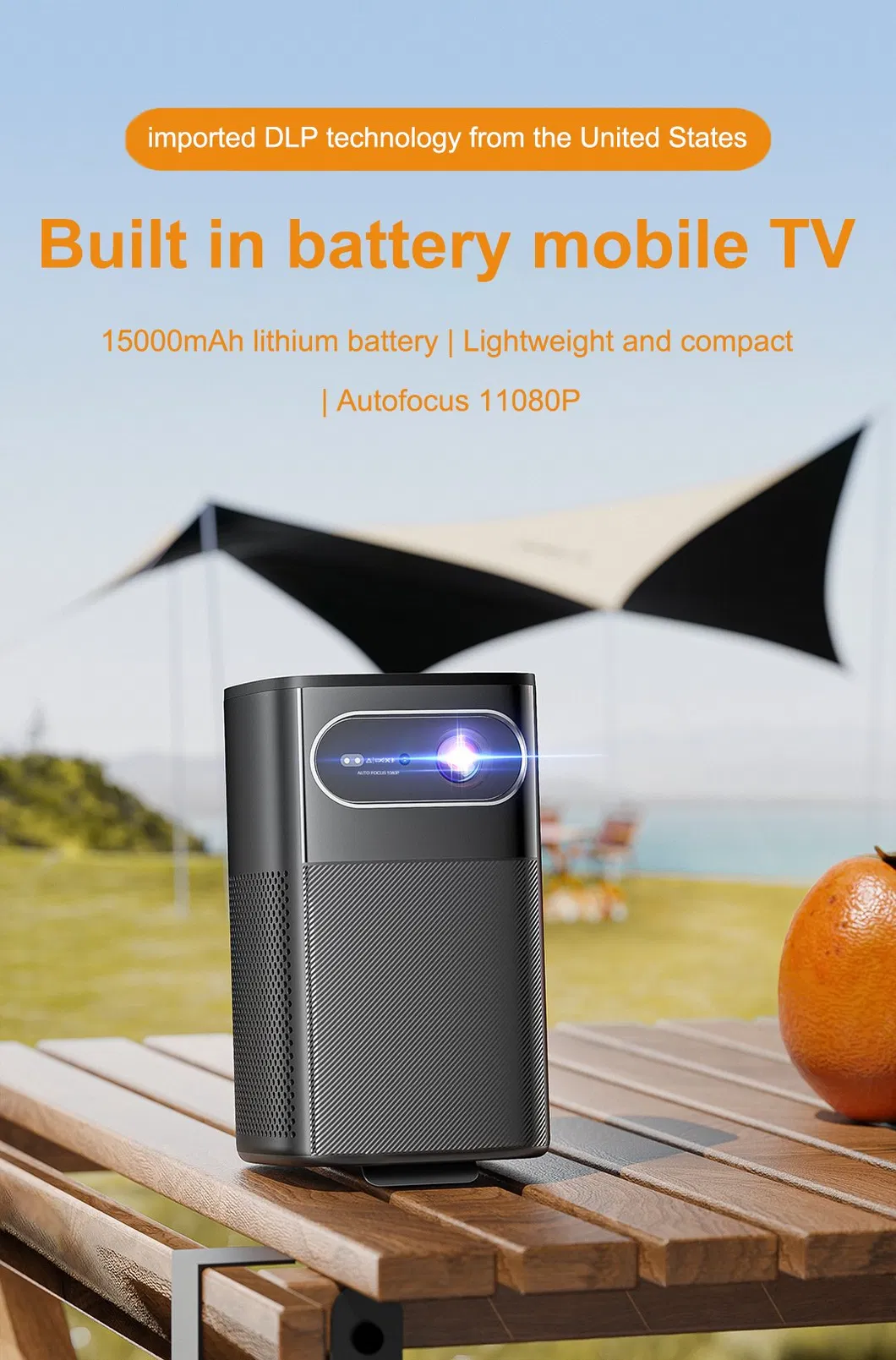 M1 DLP 1080P Outdoor 3D Portable Projector 300 ANSI Lumens for Camping