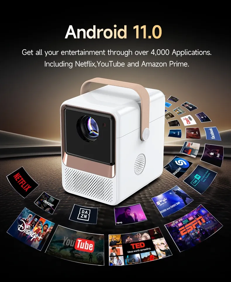 China Projector Plant Compact Android 11 Projector 720p with Leather Handle