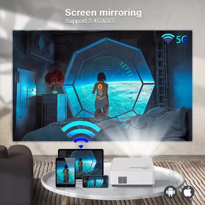 Android System 1+16g Wireless WiFi Video Projector Mirror LED Mini Portable Projector 1080P HD Mobile Home Theater Projector