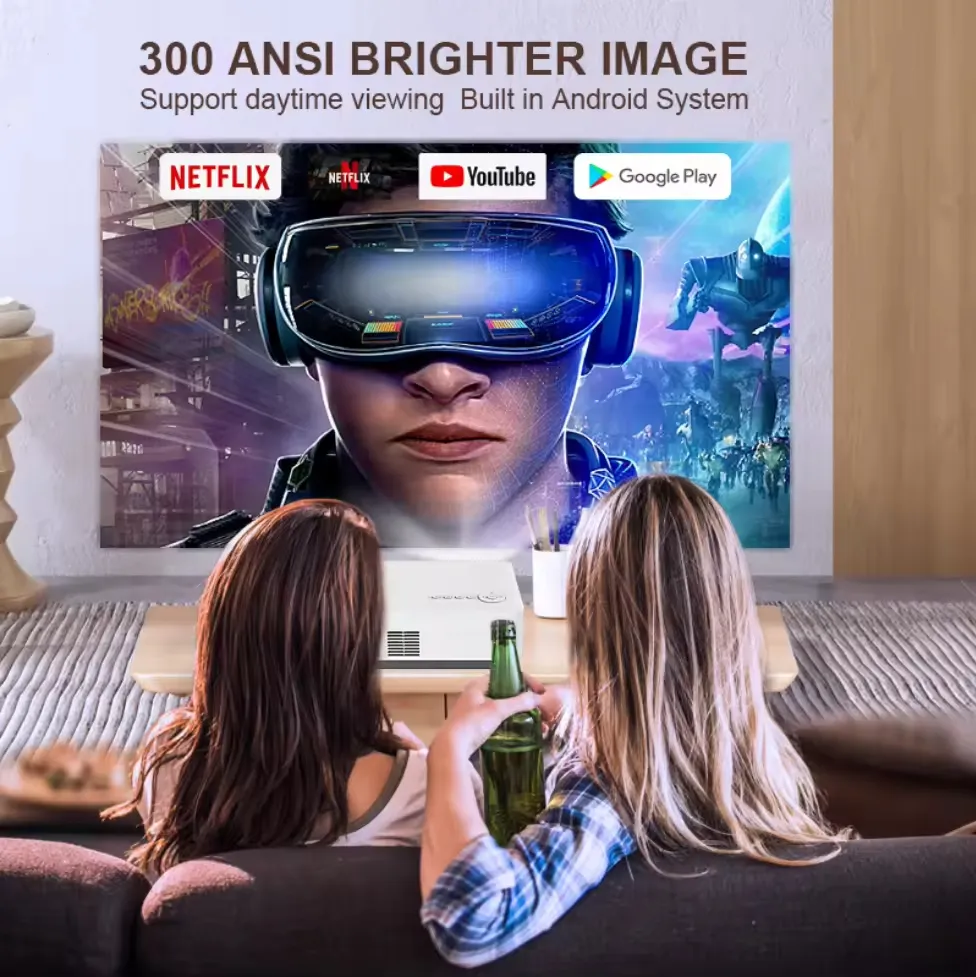 Android System 1+16g Wireless WiFi Video Projector Mirror LED Mini Portable Projector 1080P HD Mobile Home Theater Projector