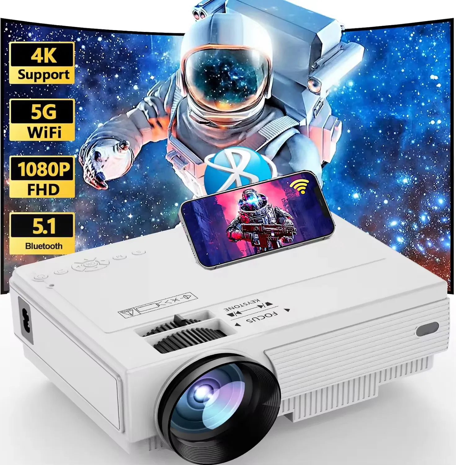 Full HD 1080P Home Theater /Education Teaching Video Mini Projector with HDMI/USB/AV/Smartphone/TV Box/Laptop