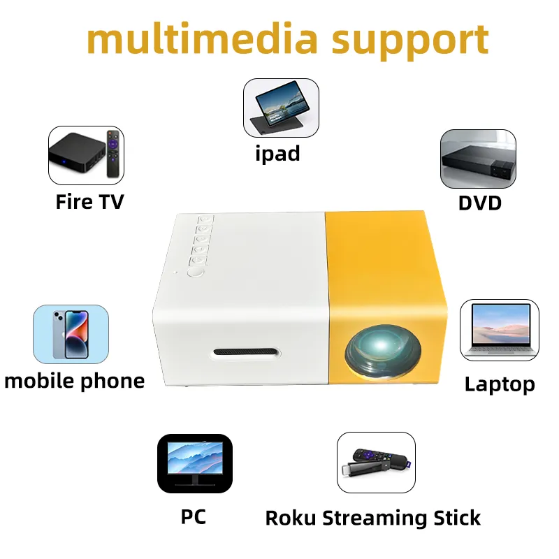 Yg300 Mini LED LCD Pocket Projector 1080 USB Multimedia