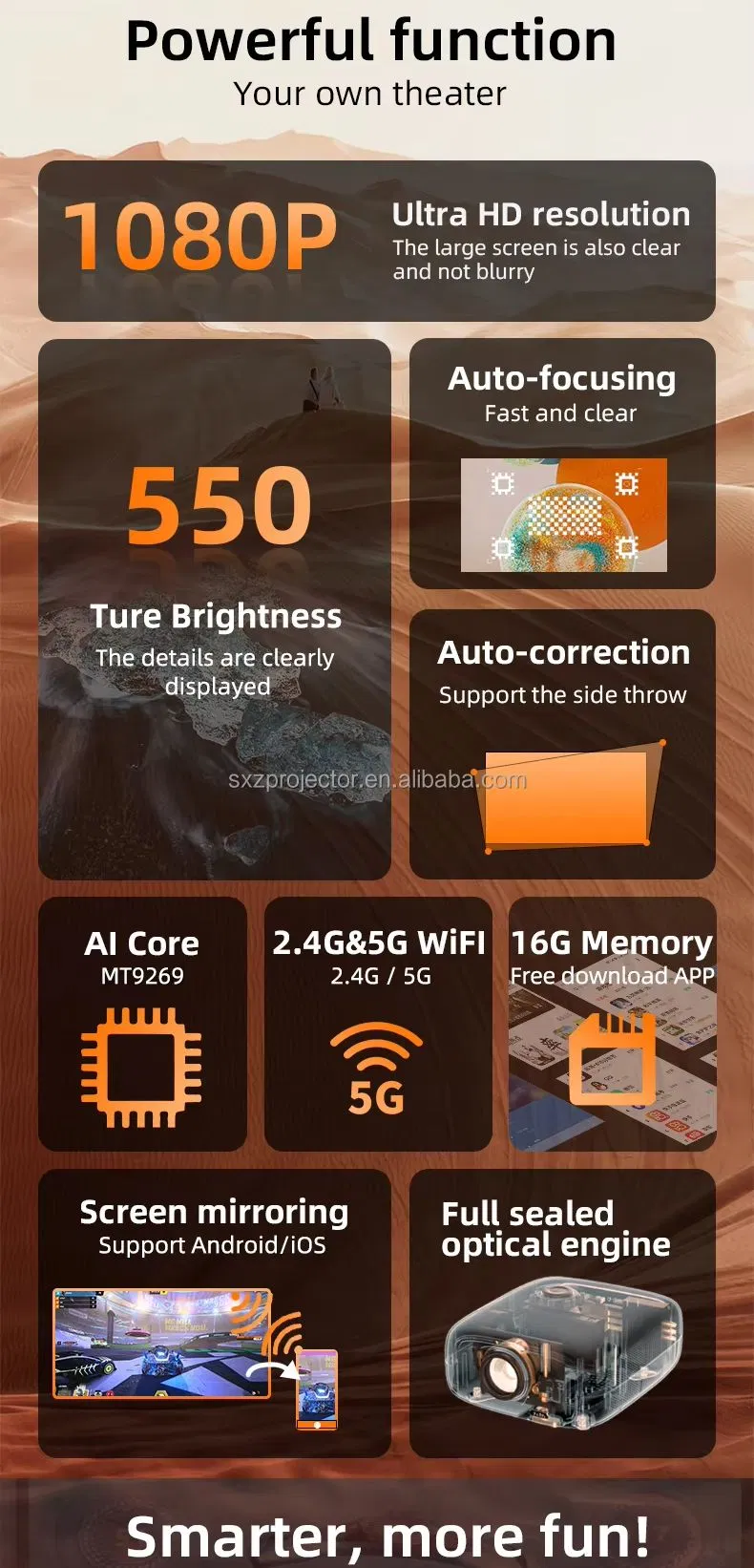 Hot Sale WiFi 5g High Brightness Full Hdr 1080P Video Projector Android 1+32g LCD Home Theater Projector 4K Teaching Projector