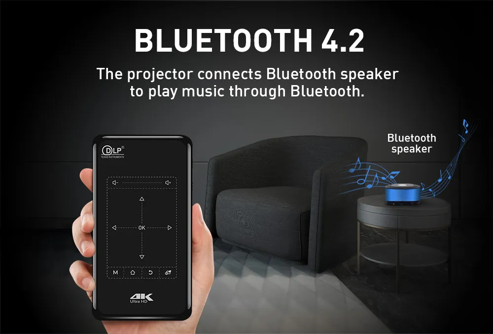 3D Mini Projector DLP HD-in 4K HD Decoding Touch Panel Keystone Correction