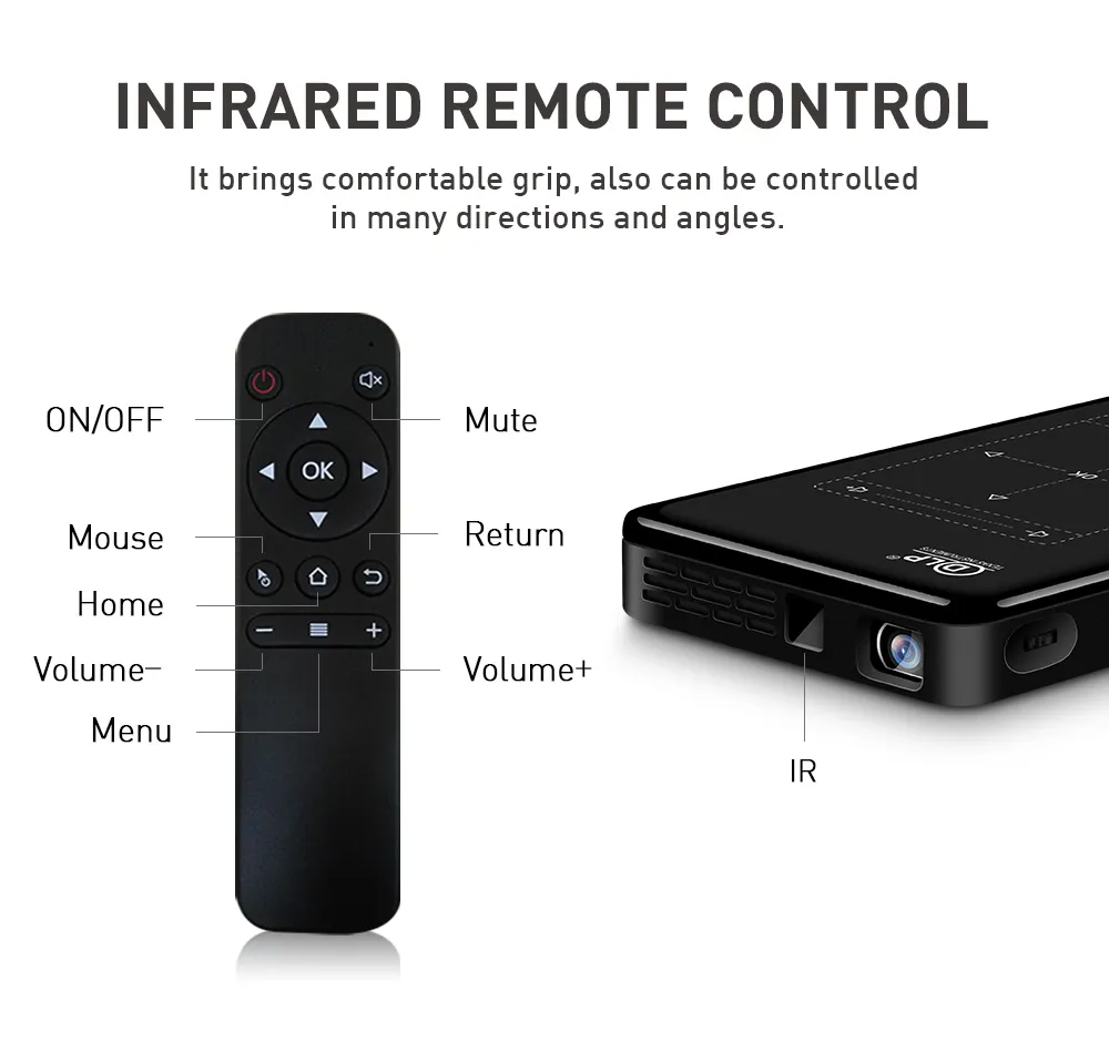 3D Mini Projector DLP HD-in 4K HD Decoding Touch Panel Keystone Correction