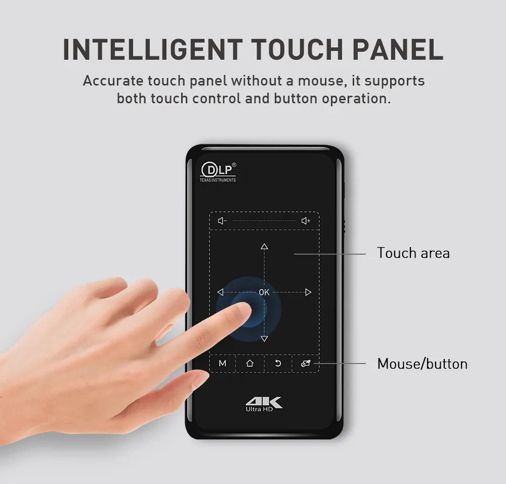 3D Mini Projector DLP HD-in 4K HD Decoding Touch Panel Keystone Correction