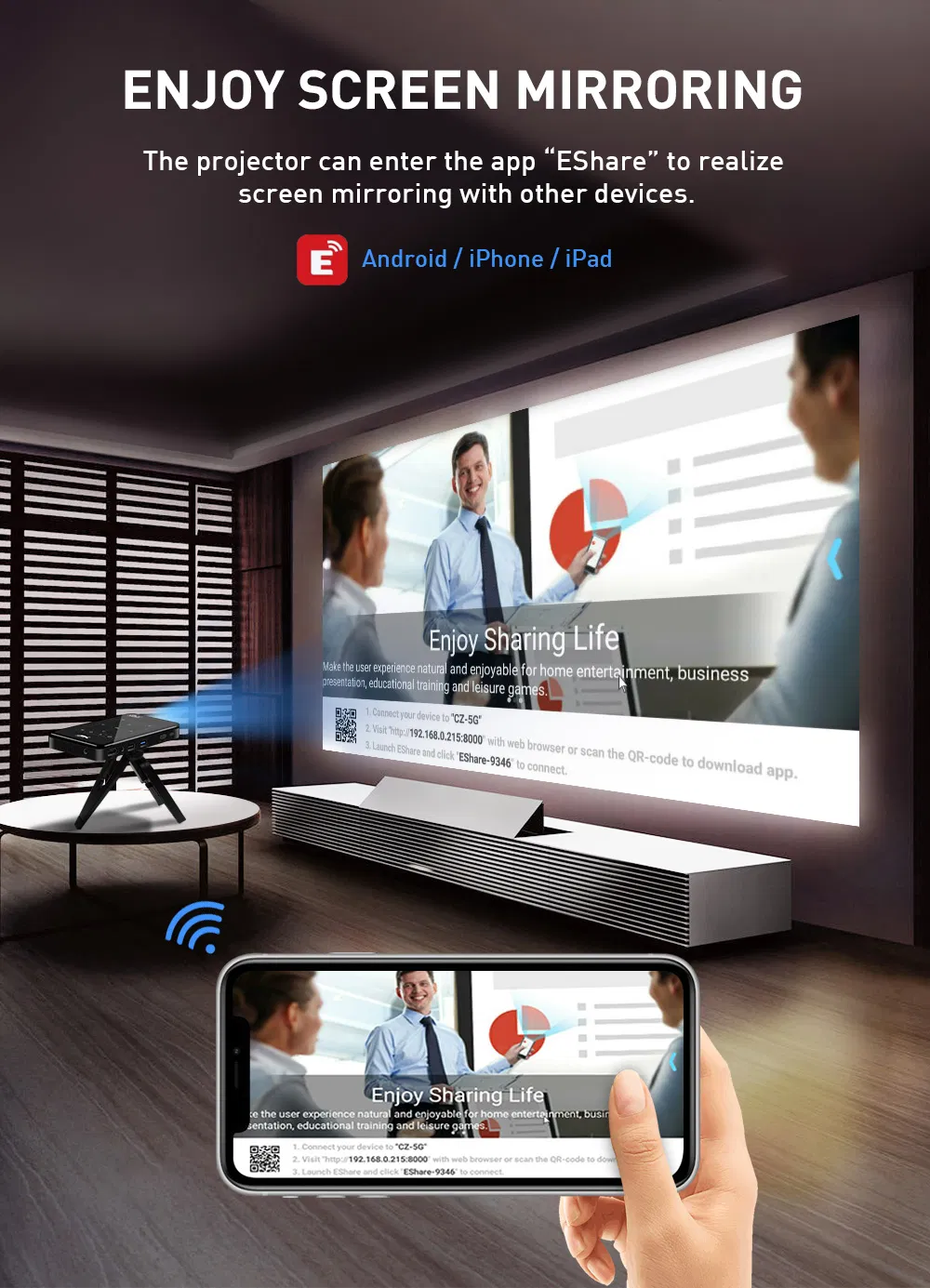 3D Mini Projector DLP HD-in 4K HD Decoding Touch Panel Keystone Correction