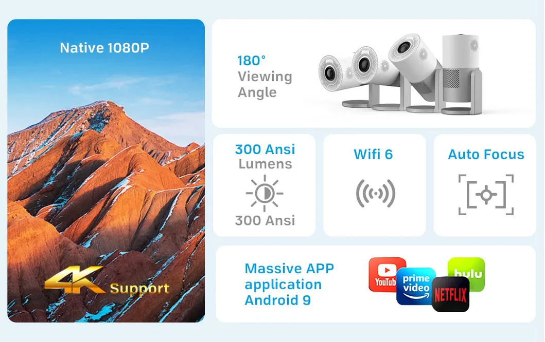 Cre Cr50 1080P FHD Android Smart Version Projector LED Projecteur WiFi Video Beamer Home Theater Projector 4K