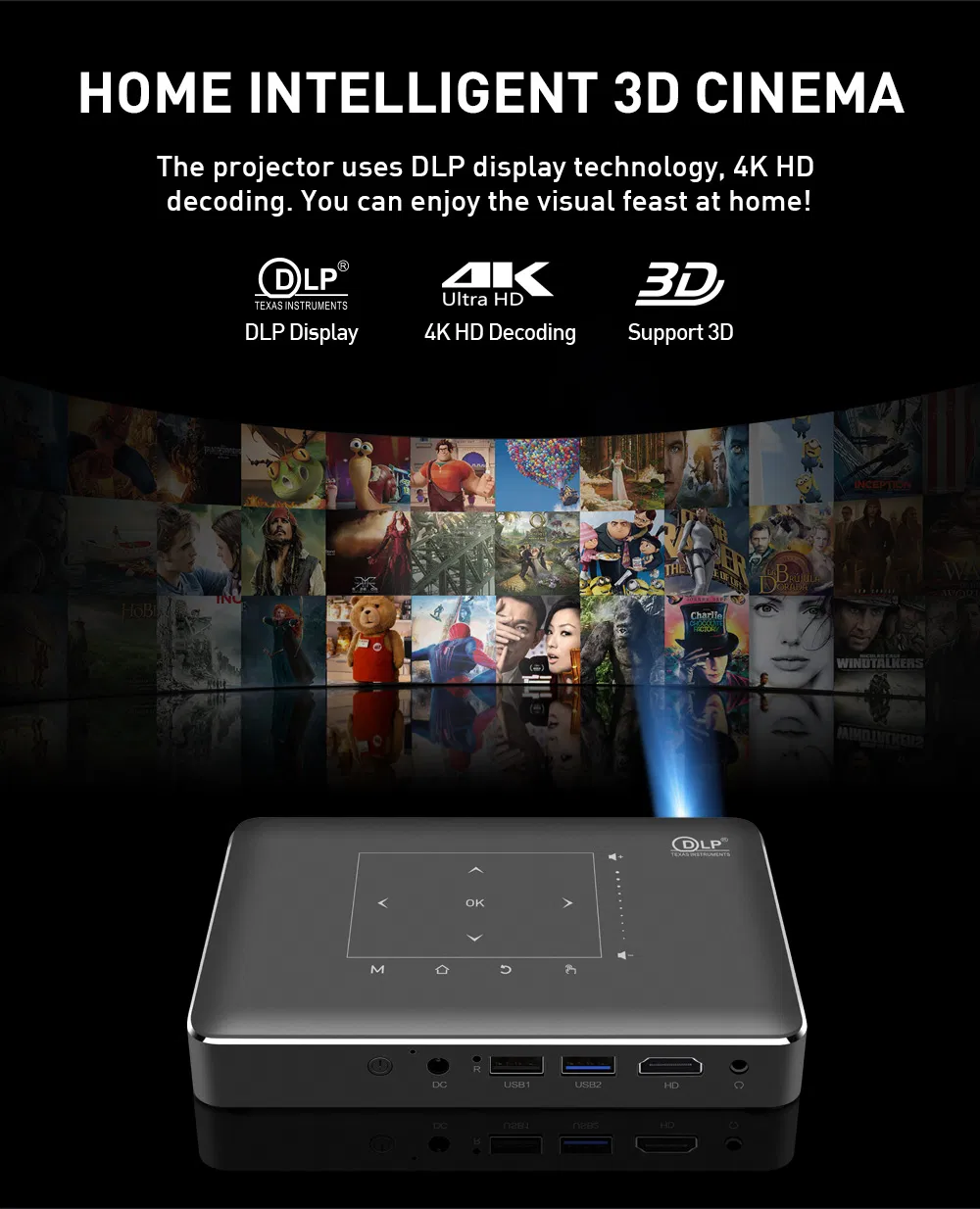 150 Lumens Four-Corner DLP Smart Projector