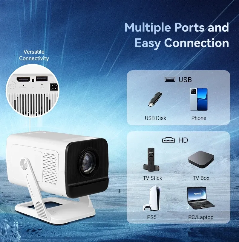 China Mini LCD Projector 720p Android 11.0 WiFi6 Bt Auto Keystone 170 ANSI LED Projector for Personal Entertainment