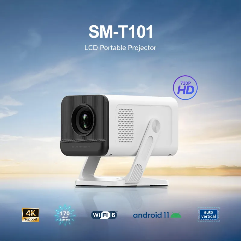 China Mini LCD Projector 720p Android 11.0 WiFi6 Bt Auto Keystone 170 ANSI LED Projector for Personal Entertainment