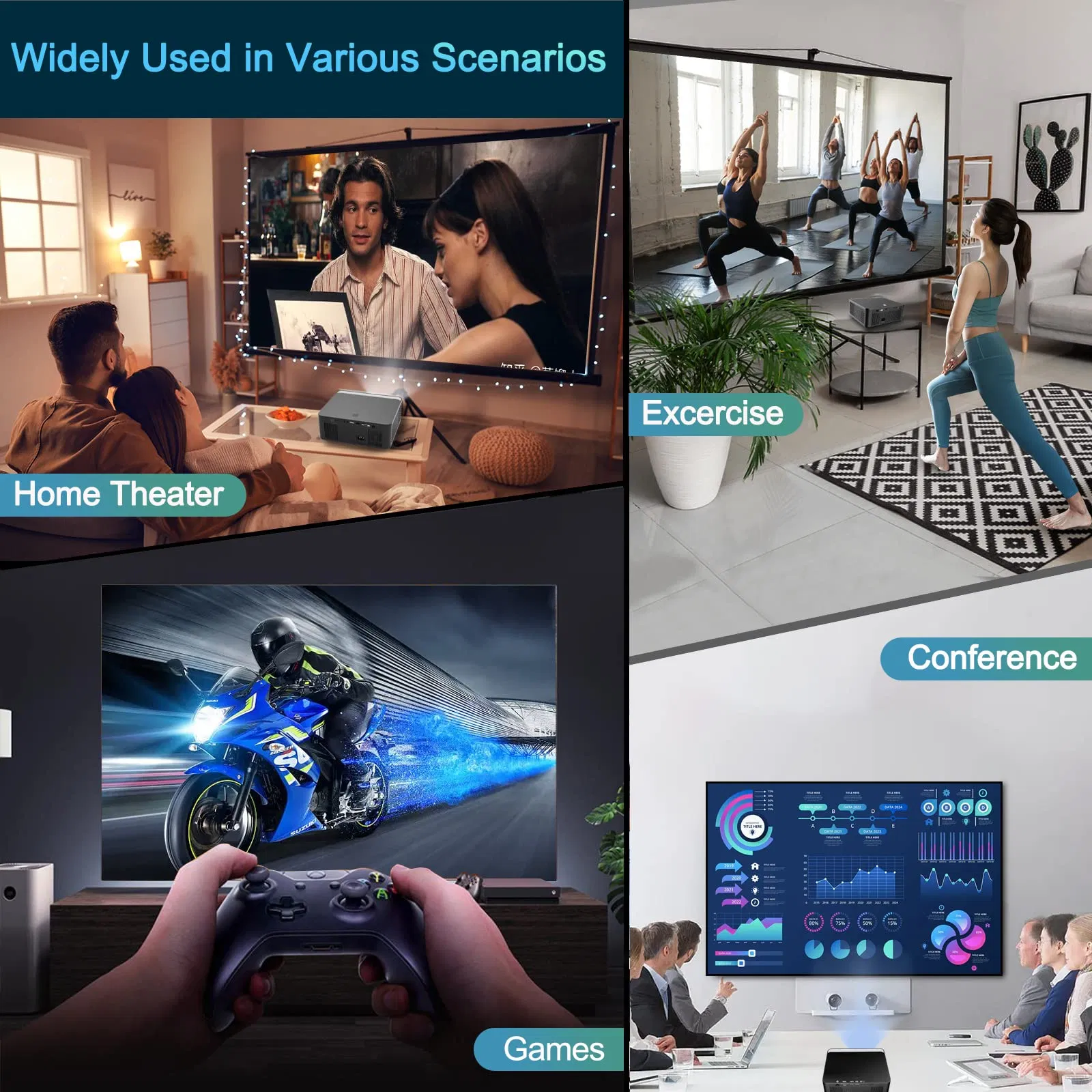 Smart Voice 4K HD Electric Focus Home Projector for Living Room Bedroom Dual Frequency Noiseless 30dB Heat Dissipation Dissipate