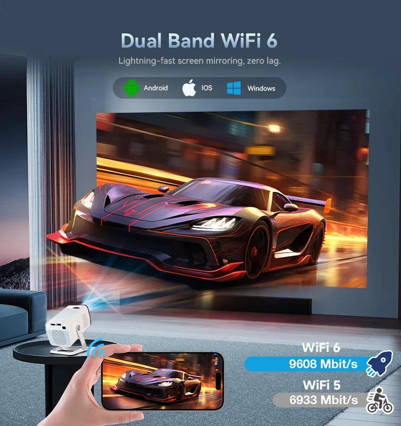 Mini Smart 720p 4K Projector – Compact, Android 11, WiFi, Bluetooth, Perfect for Home Cinema