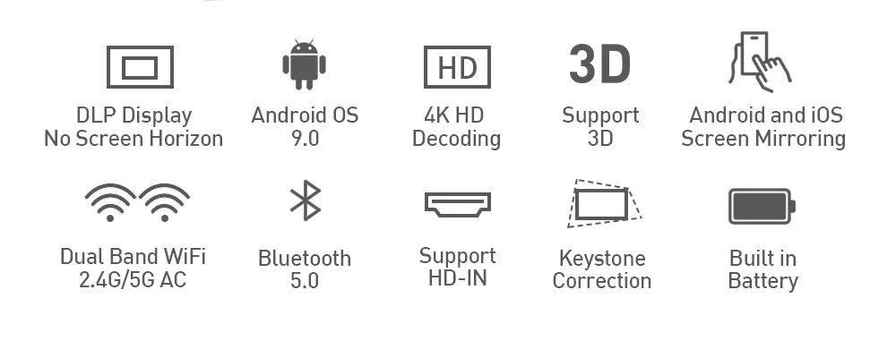 DLP 50 Lumens Android 9.0 DLP Smart Projector