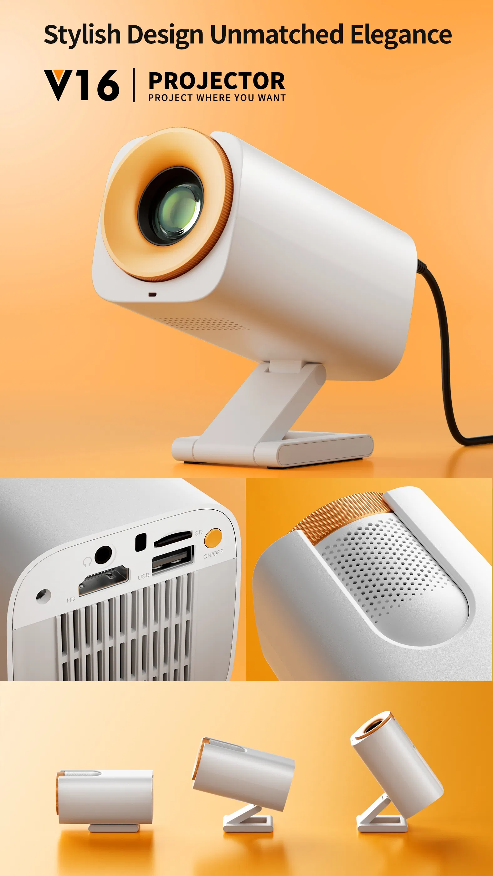 2025 Colorful Smart Projector V16 Portable Pocketable Wireless Mini LCD Projector