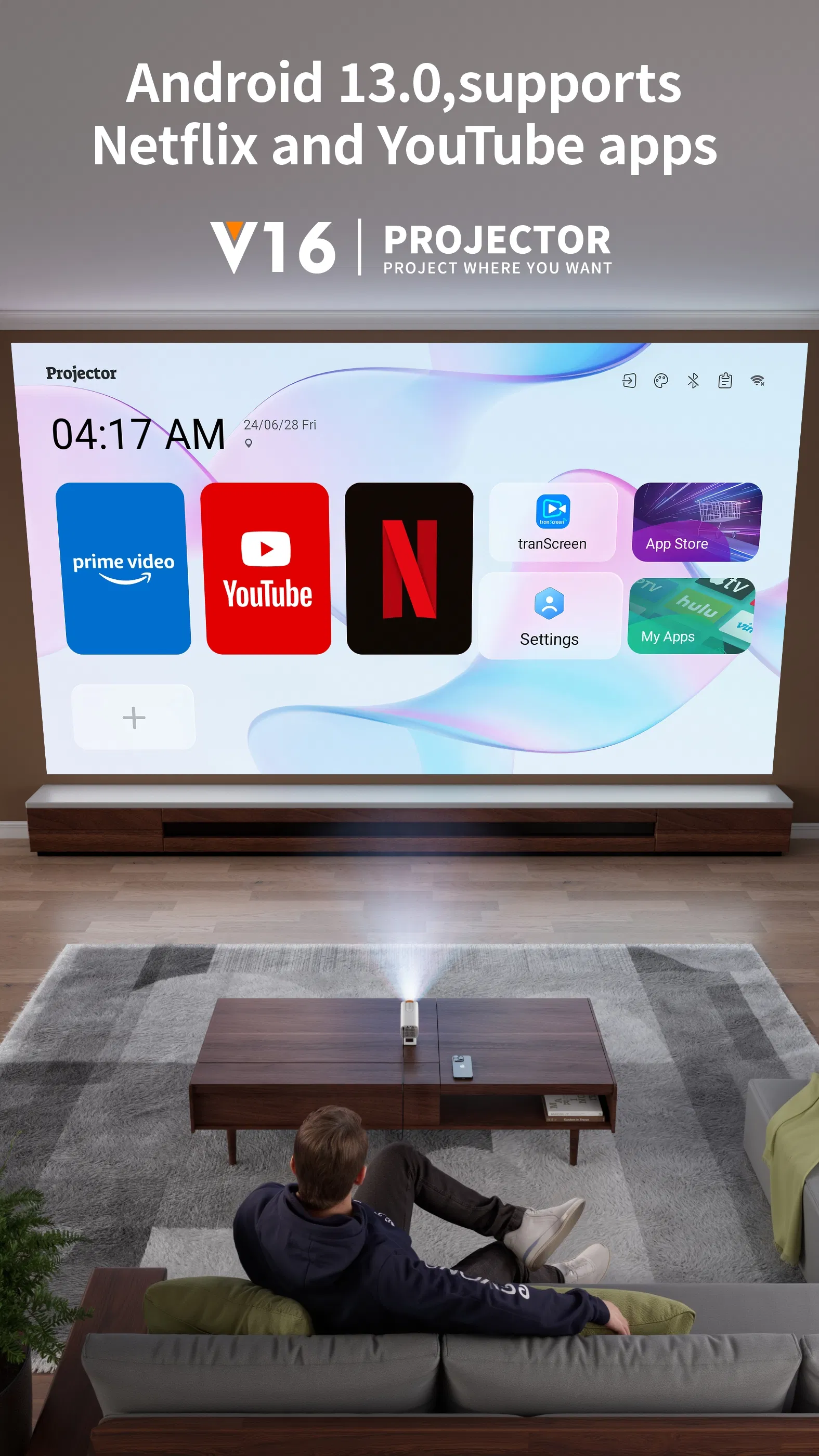 2025 Colorful Smart Projector V16 Portable Pocketable Wireless Mini LCD Projector