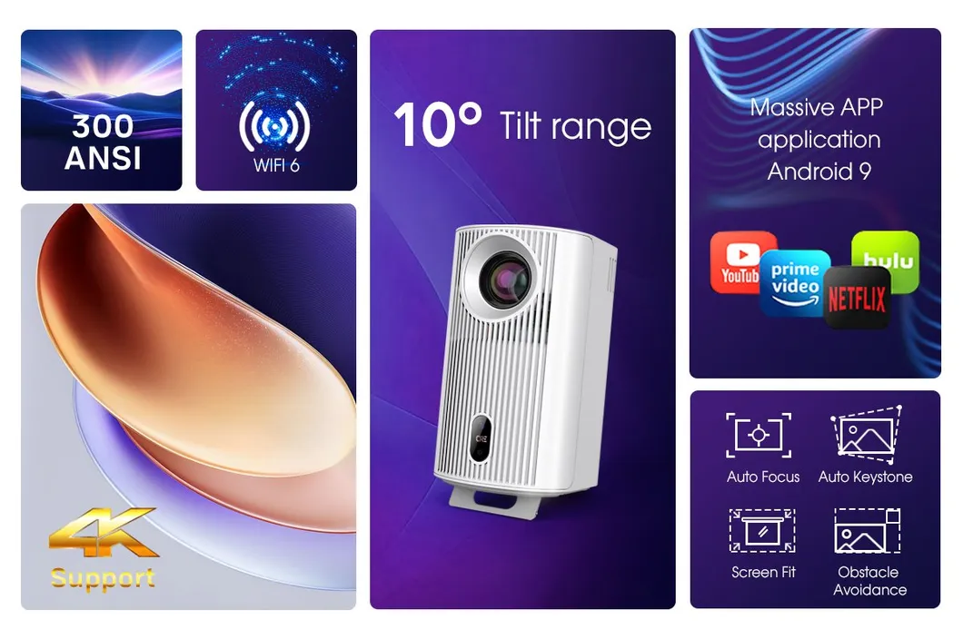 Cr51 1080P Mini 4K Projector Wireless Mobile Smart Portable Home Theater LED Full Holographic Projector