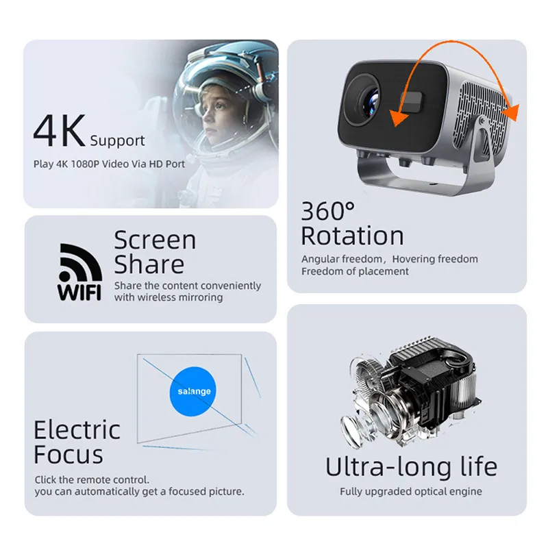 Smart Mini High Brightness Electronic 4K Portable Wireless Bluetooth Projector