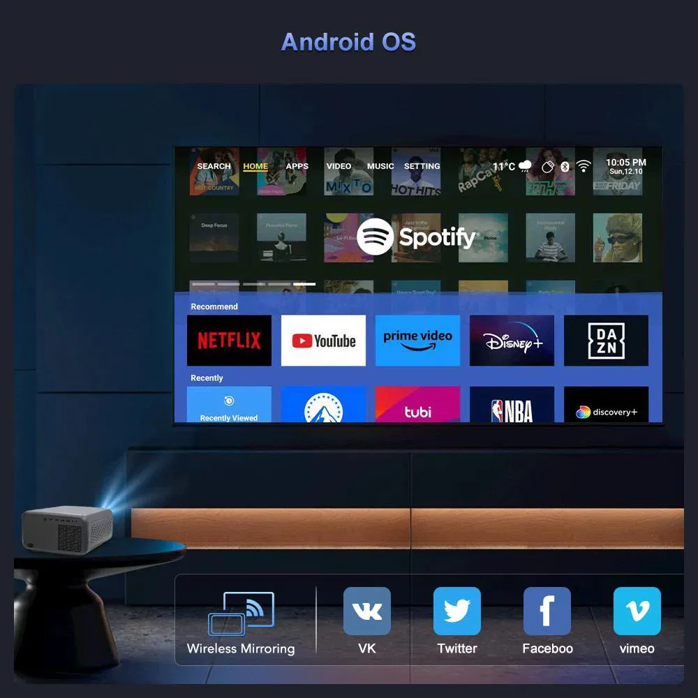 1920*1080 LED Projector Android 12 1000 ANSI Auto Focus Home Theater