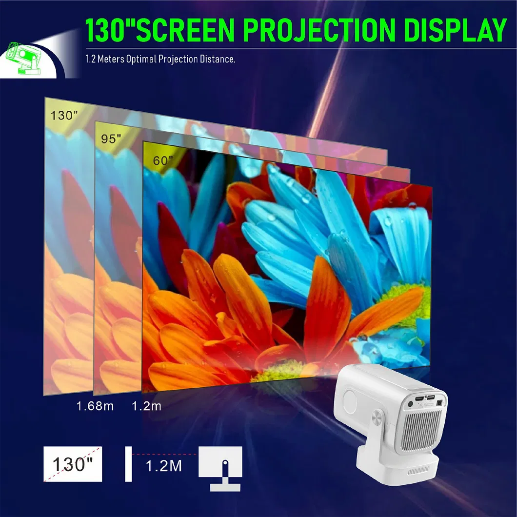 Hy260 PRO Android 11 1GB+8GB LED Video Projector 200 ANSI Lumen 1080P WiFi6 Bt5.4 Home Theater Device