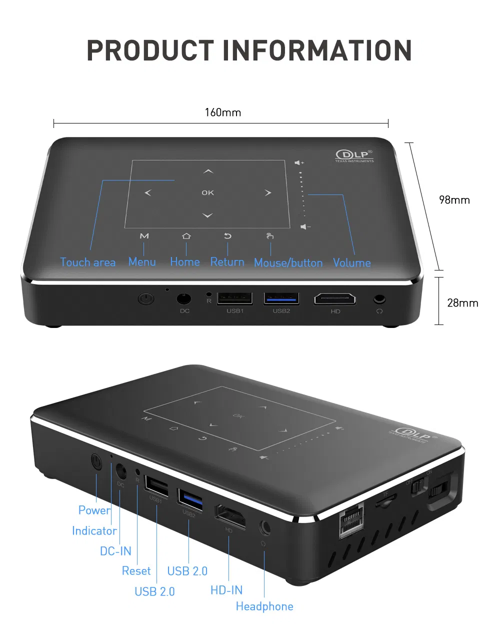 Portable Intelligent DLP Mini 3D Ready Mini Projector