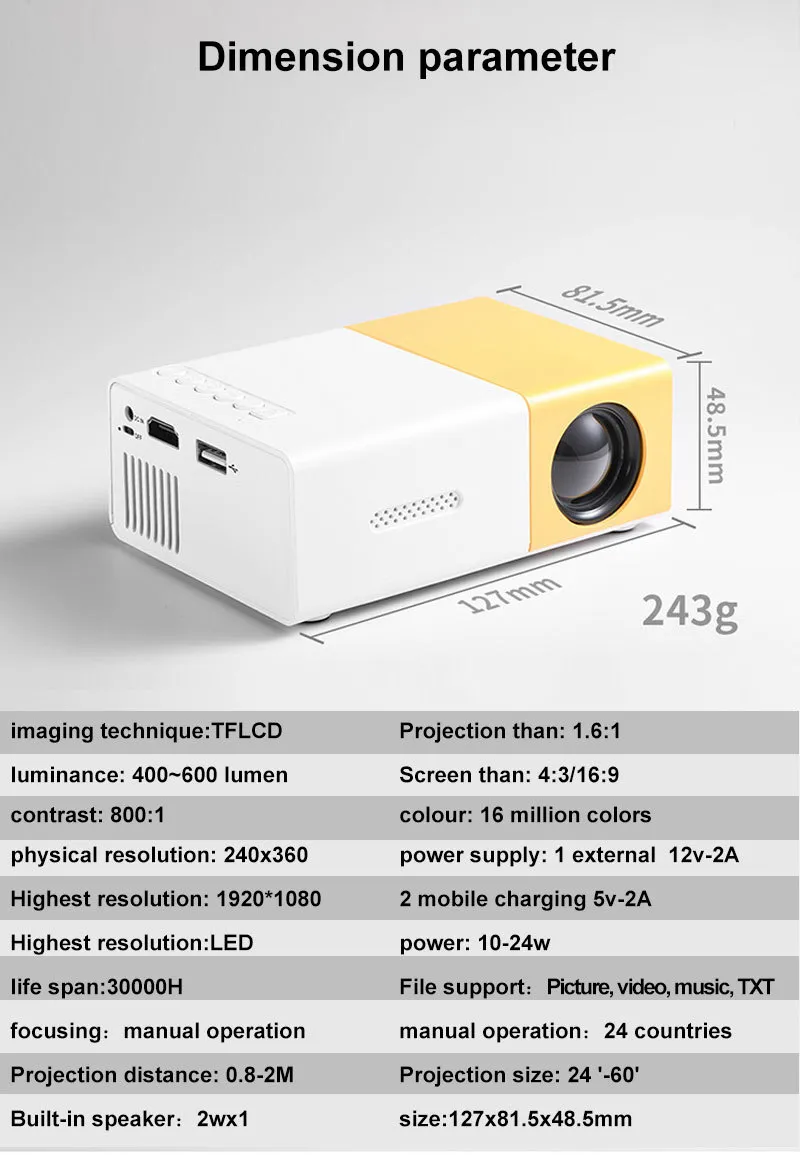 2023 New Yg300 Smart Projector Quad Core Android 9.0 5g WiFi LED Video Full HD 720p LED Mini Projector