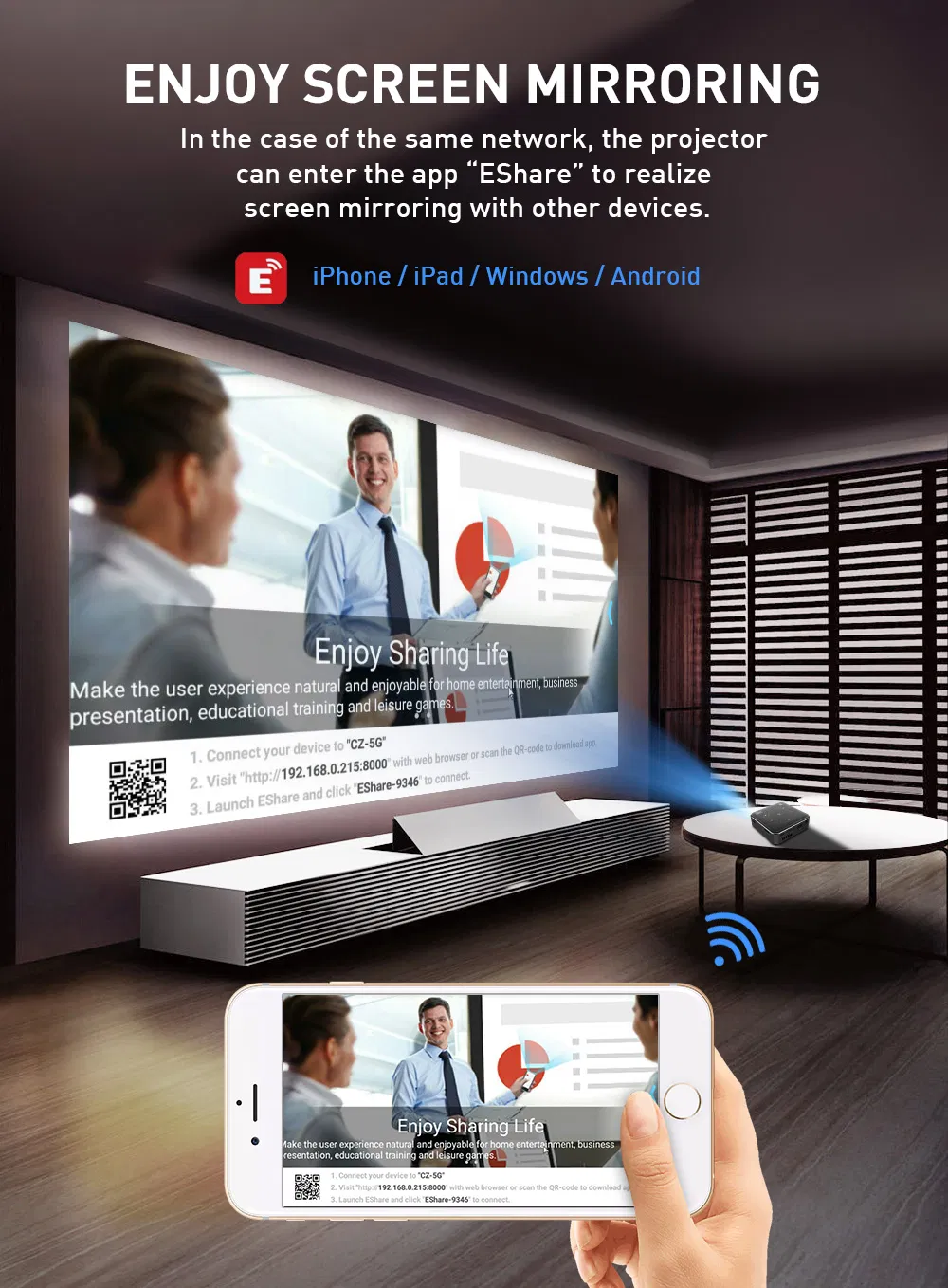 Android 9.0 with DLP 50 Lumens Smart Mini Projector