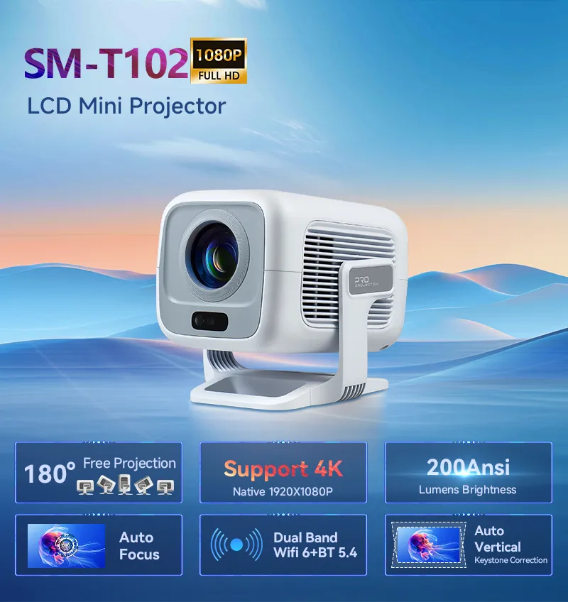 Factory Video Projector 1080P LED WiFi6 Bt Control Auto Focus Youtube Portable for Home Personal Use