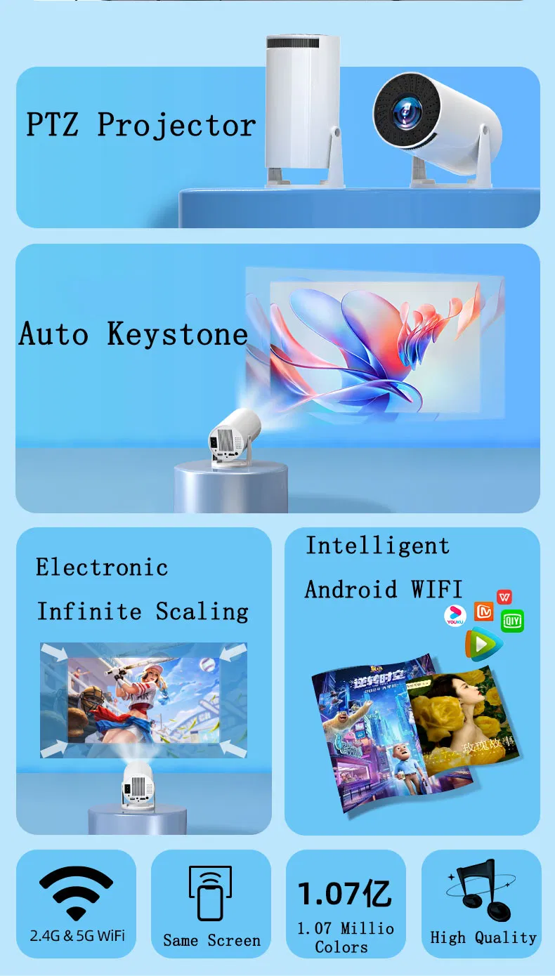 Intelligence Android WiFi Proyector Ultra 720p Mini PTZ LED Projector Home Entertainment