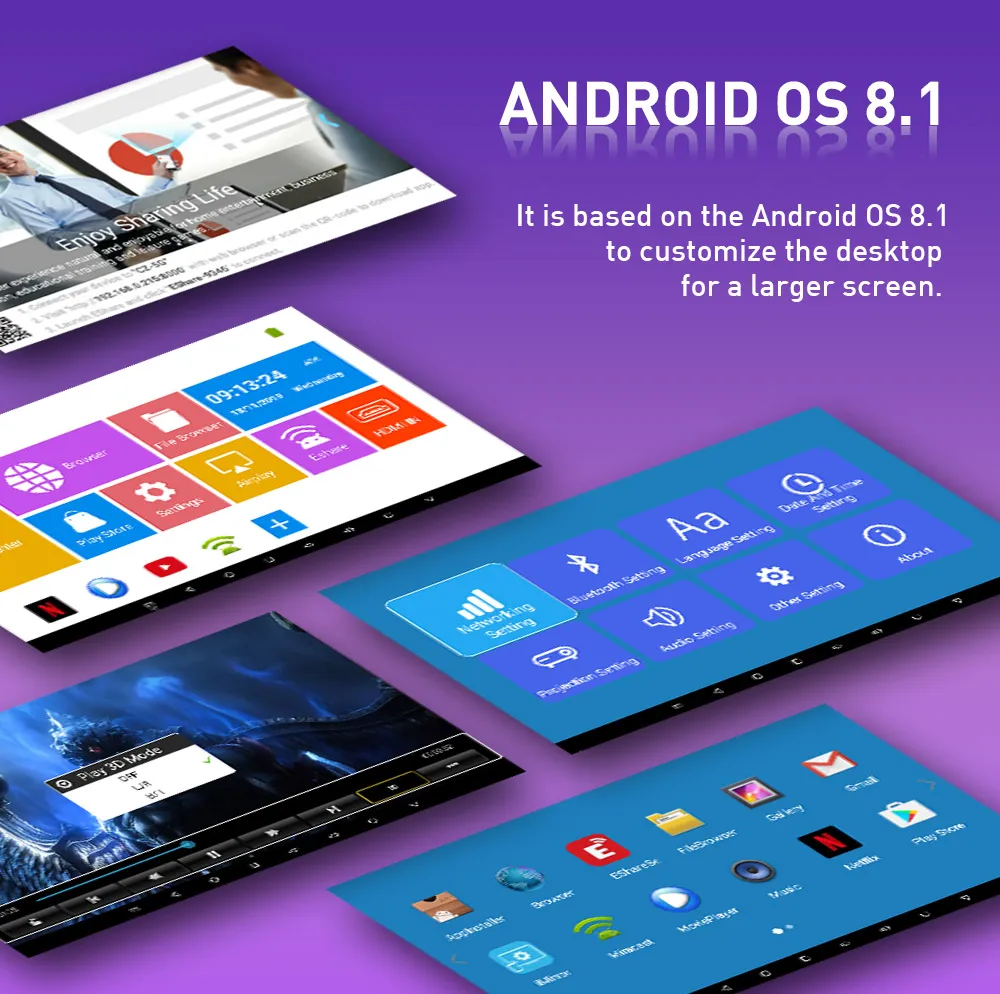 65 Lumens Android 9.0 System 4K Decoding Input Four-Corner Correction DLP Smart Projector