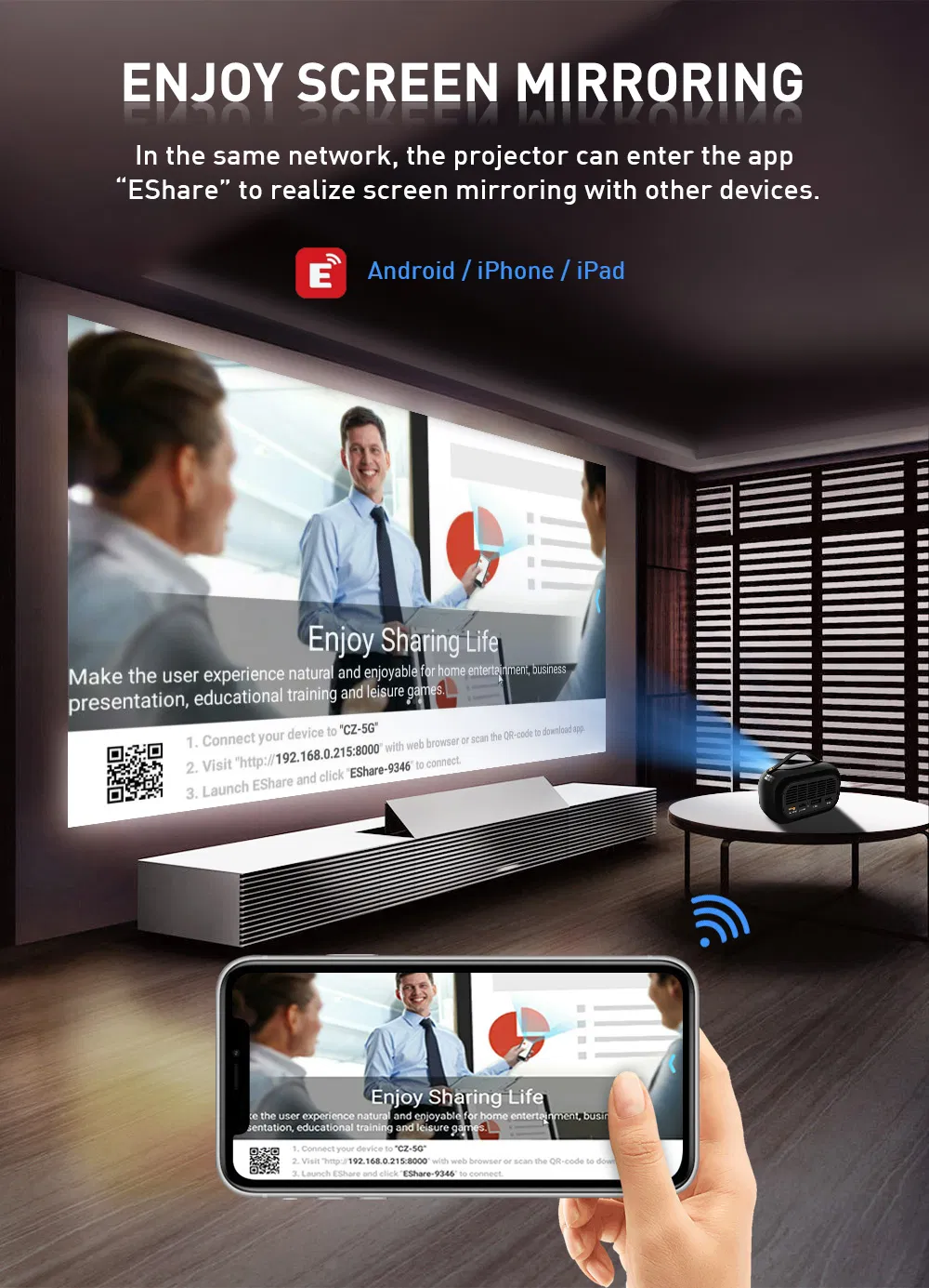 65 Lumens Android 9.0 System 4K Decoding Input Four-Corner Correction DLP Smart Projector