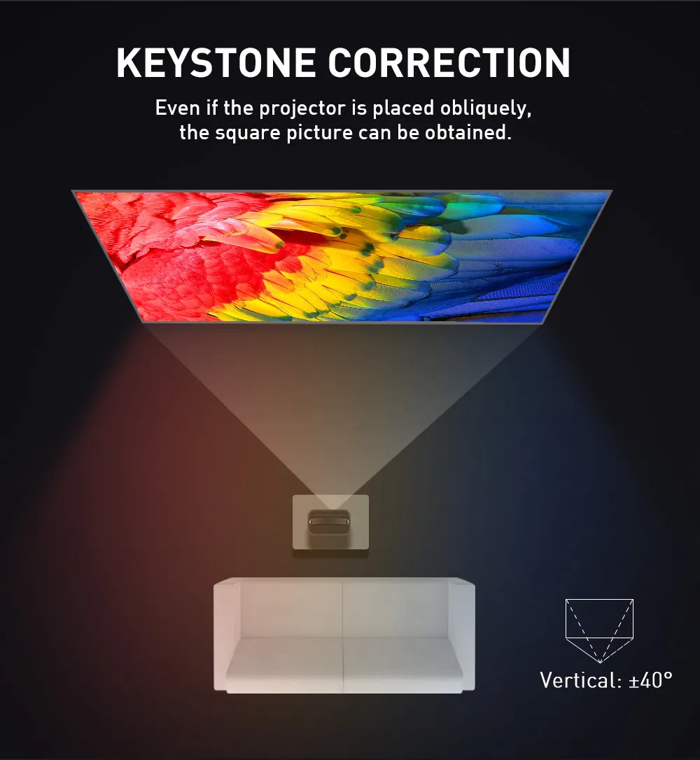 65 Lumens Android 9.0 System 4K Decoding Input Four-Corner Correction DLP Smart Projector