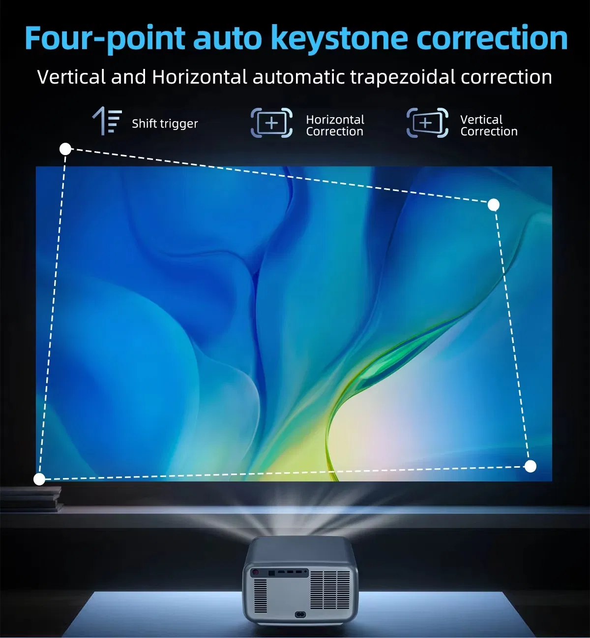 Auto Focus 6D Digital Keystone LED Projector 1200ANSI Lumens with 128GB Memory for Home Cinema and Business Use