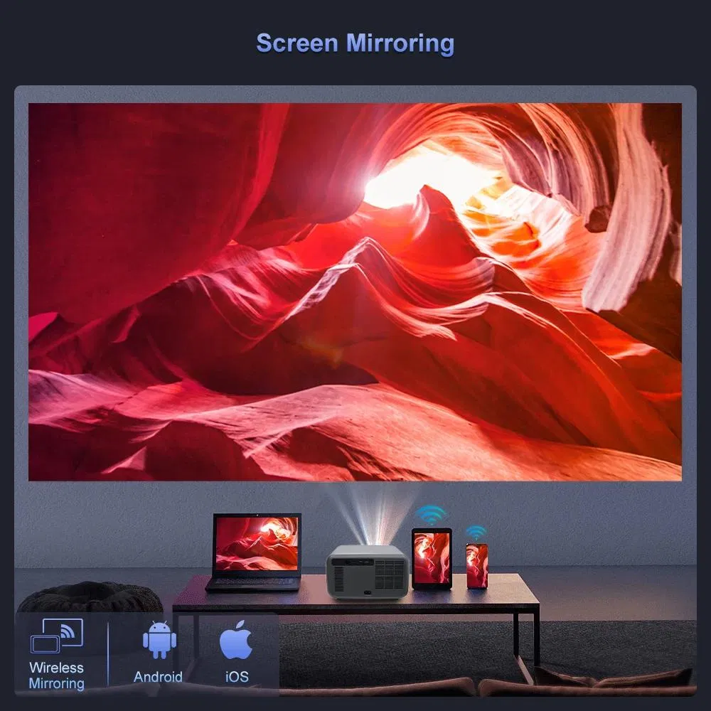 Auto Focus 6D Digital Keystone LED Projector 1200ANSI Lumens with 128GB Memory for Home Cinema and Business Use