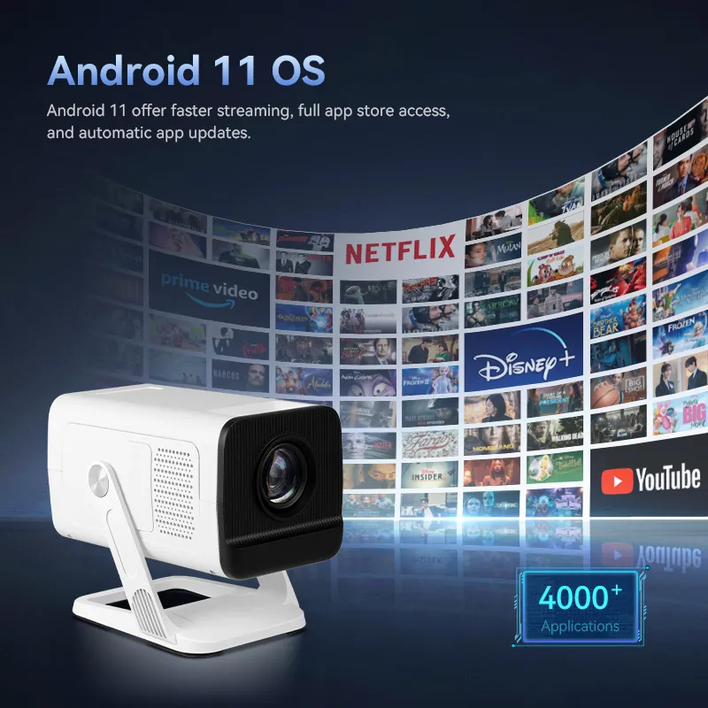 Smart Portable 4K Projector with WiFi &amp; Bluetooth-Short Throw for Home Theater