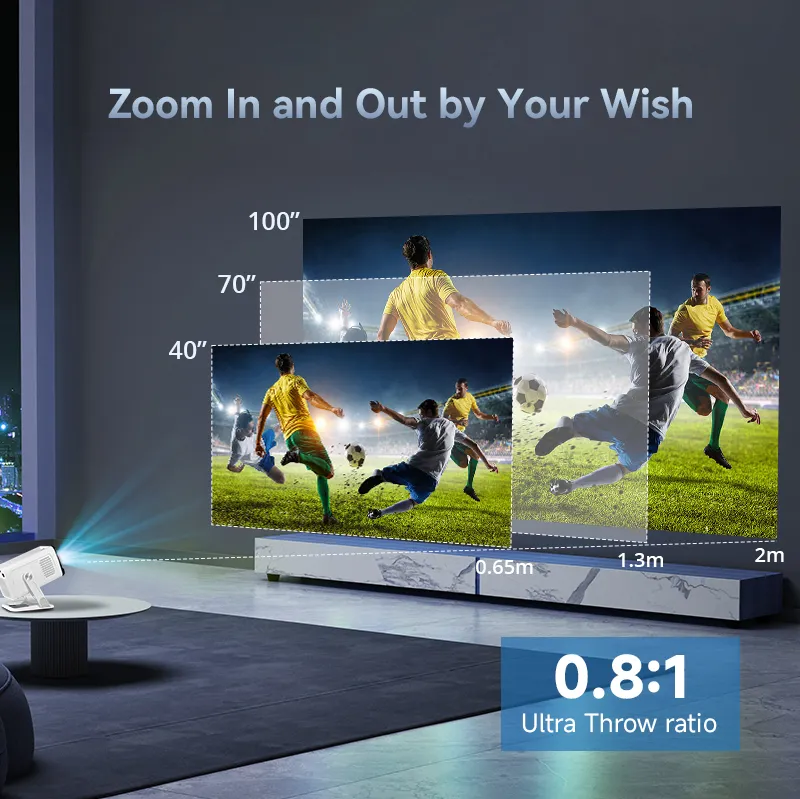 Smart Portable 4K Projector with WiFi &amp; Bluetooth-Short Throw for Home Theater