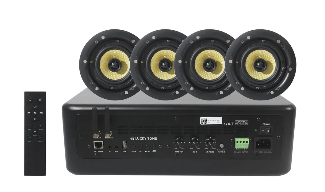 Compact Ceiling Speaker System with 150W WiFi Bluetooth Active Subwoofer and 4*5 Inch 20W Ceiling Speaker